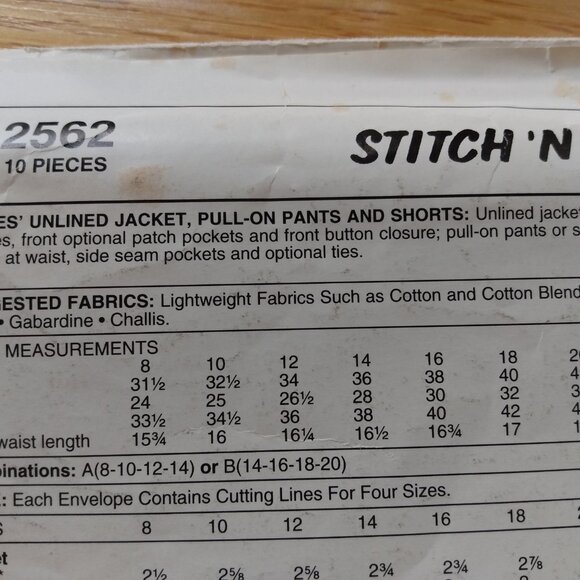 Vintage Plus Size 14-20 Sewing Pattern Shirt/Jacket Shorts Pants UNCUT 2562 - Picture 9 of 10